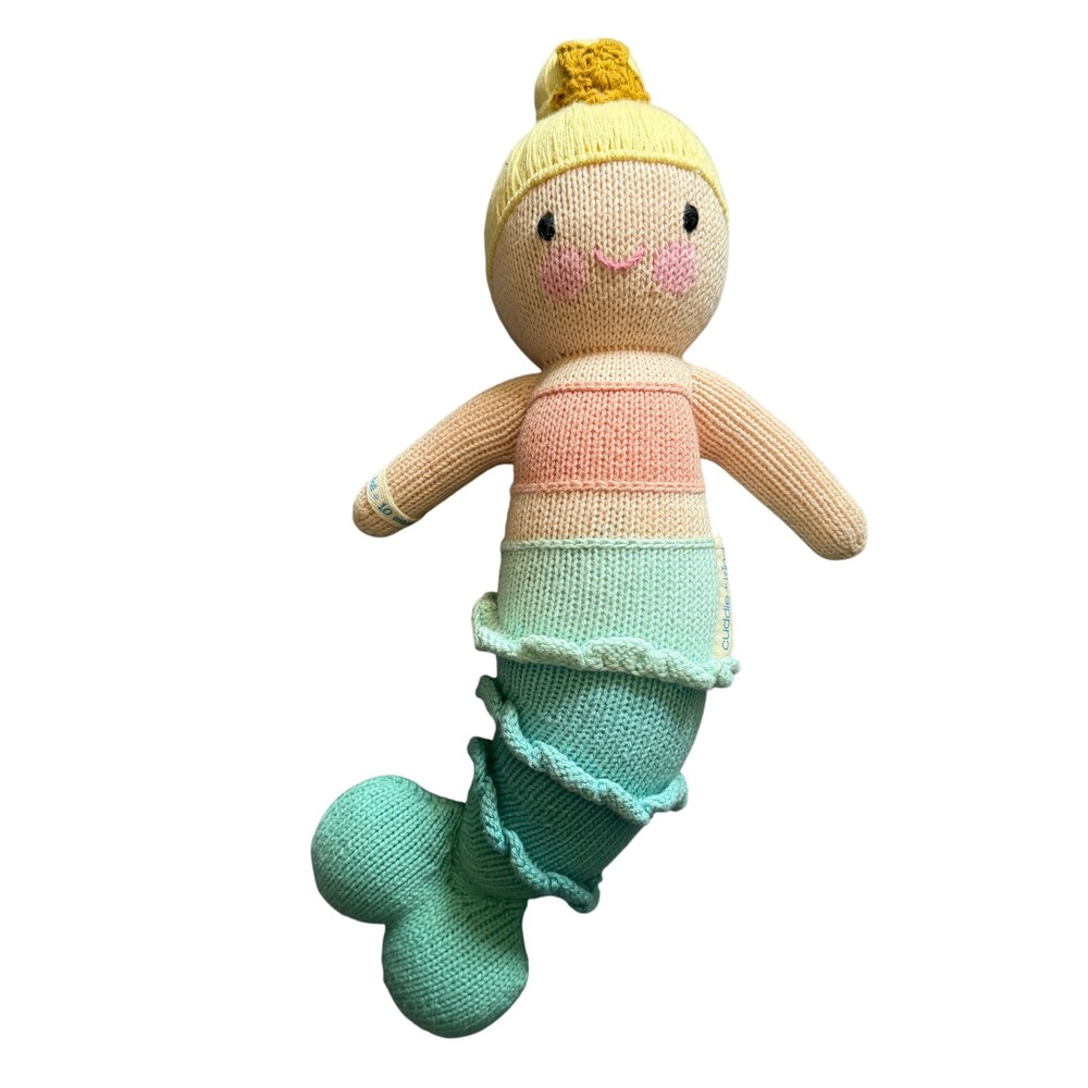 Cuddle + Kind Maya the Mermaid Hand Knit Cotton Doll Pink Mint 13 Inch Plush